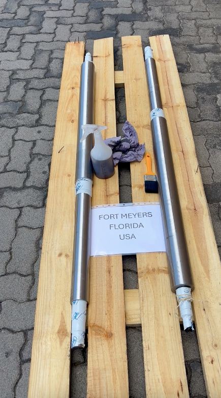 Treated pump shafts staged for the Fort Myers shipment